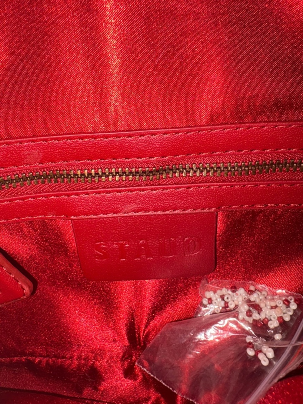 STAUD Red and White Beaded Shoulder Bag with Zebra Motif - Picture 4 of 6